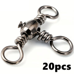 20pcs Stainless Steel 3 Way Fishing Connector Bearing Rolling Swivel