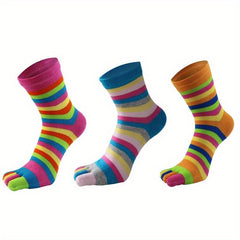 Rainbow Striped Girl's Split Toe Tabi Socks Low Cut Novelty Cotton Blnd