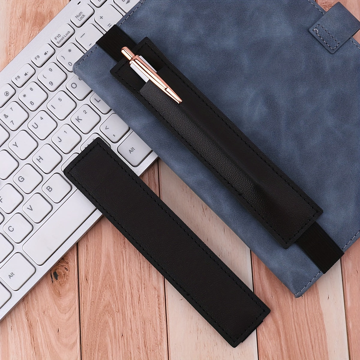 1pc Plain Notebook Pen Cover Pen Holder Pu Single Storage Elastic With Pen Bag