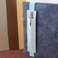 1pc Plain Notebook Pen Cover Pen Holder Pu Single Storage Elastic With Pen Bag
