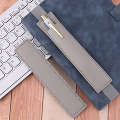 1pc Plain Notebook Pen Cover Pen Holder Pu Single Storage Elastic With Pen Bag