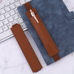 1pc Plain Notebook Pen Cover Pen Holder Pu Single Storage Elastic With Pen Bag
