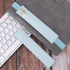 1pc Plain Notebook Pen Cover Pen Holder Pu Single Storage Elastic With Pen Bag
