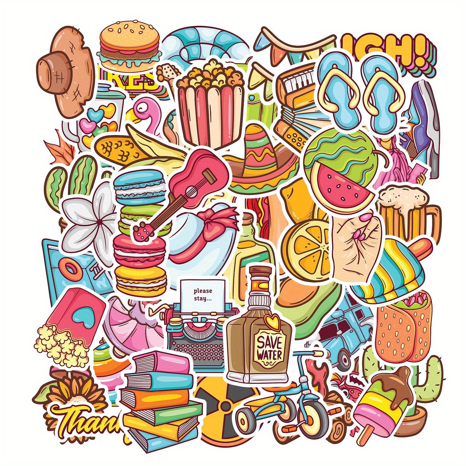 50pcs Waterproof Scrapbook Stickers - Halloween, Thanksgiving & Christmas