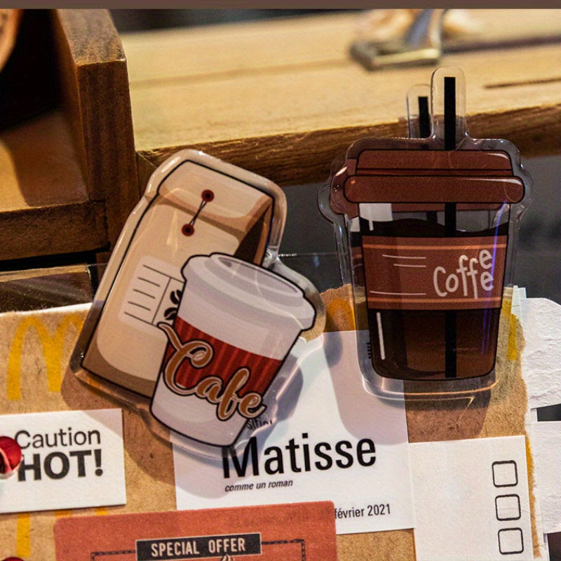 2pcs Coffee Theme Acrylic PP Clip Hand Account Test Paper File Pen Bag Fixed