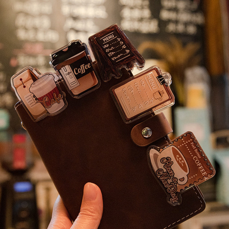 2pcs Coffee Theme Acrylic PP Clip Hand Account Test Paper File Pen Bag Fixed