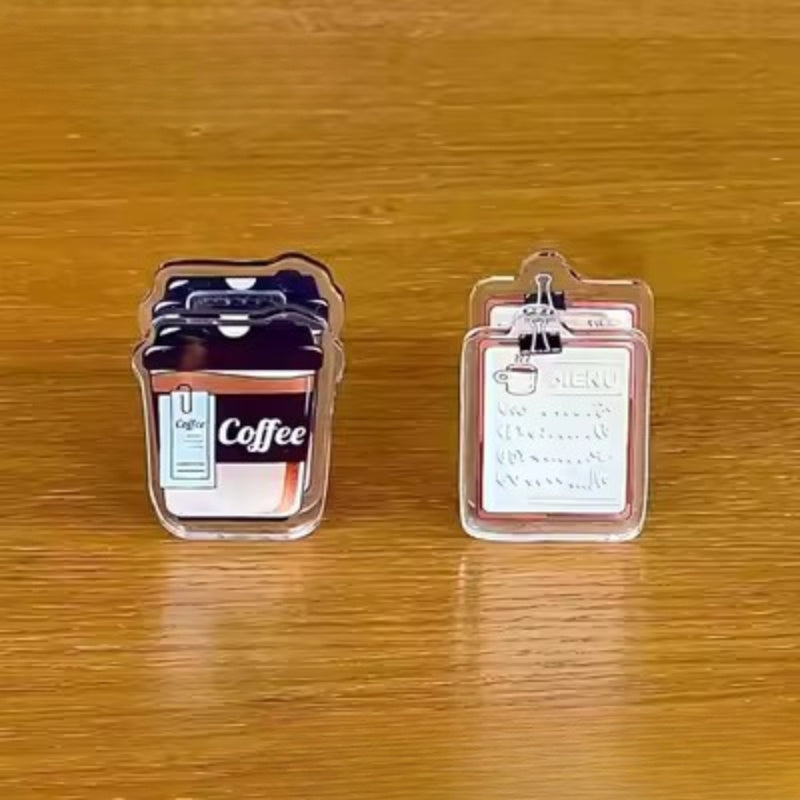 2pcs Coffee Theme Acrylic PP Clip Hand Account Test Paper File Pen Bag Fixed