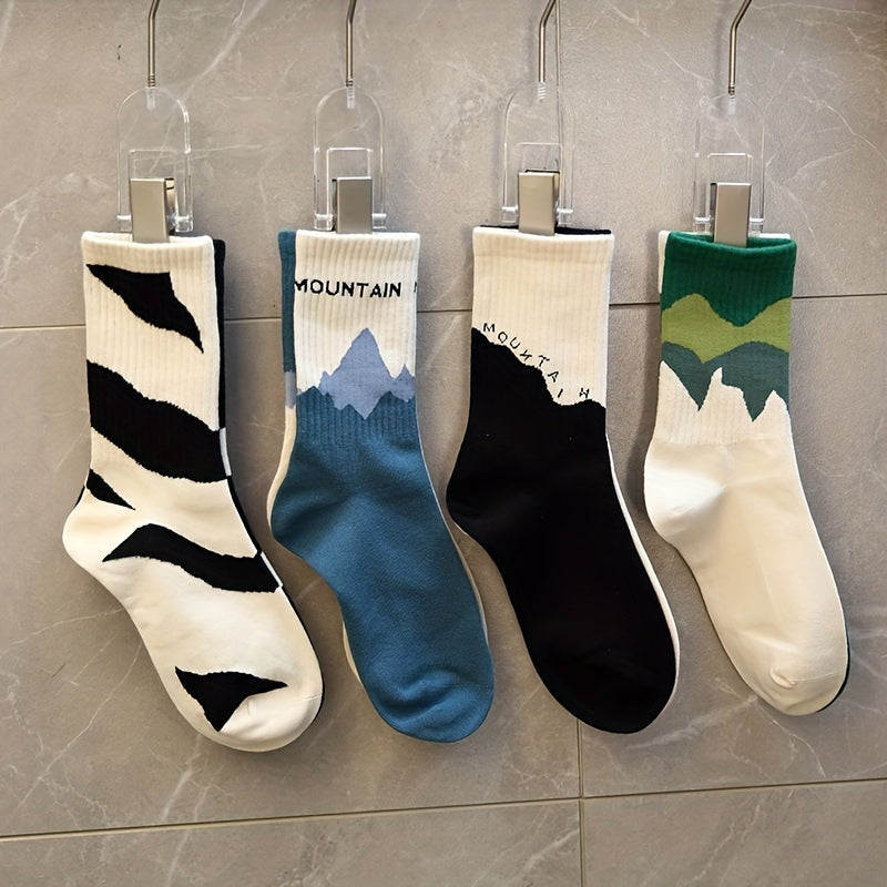 Teen's Cartoon Pattern Crew Socks 4 Pairs