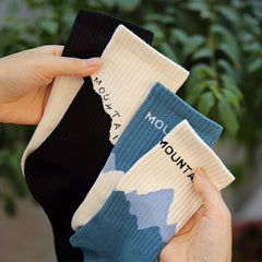 Teen's Block Illustration Crew Socks x4 Breathable Casual Unisex Socks