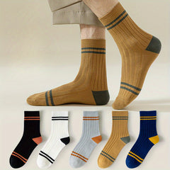 Men's Block Crew Socks Breathable Comfy Casual Unisex Socks