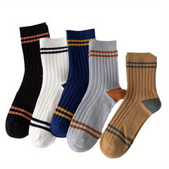 Men's Block Crew Socks Breathable Comfy Casual Unisex Socks