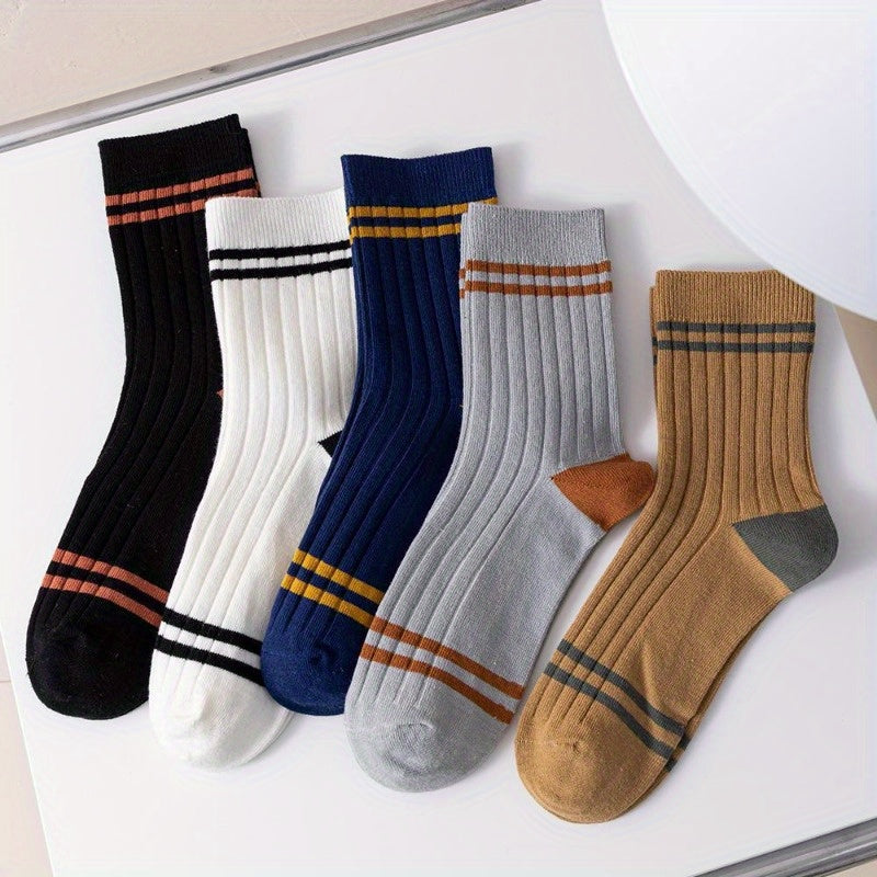 Men's Block Crew Socks Breathable Comfy Casual Unisex Socks