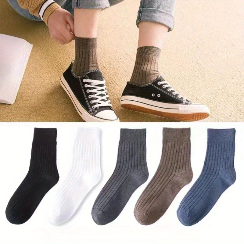Men's Breathable Solid Crew Socks for Outdoor Activities