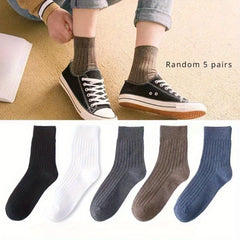 Men's Breathable Solid Crew Socks for Outdoor Activities