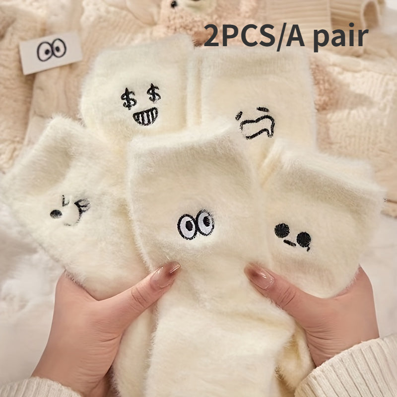 Teen's Cartoon Pattern Plush Fleece Knit Crew Socks