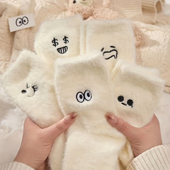 Teen's Cartoon Pattern Plush Fleece Knit Crew Socks