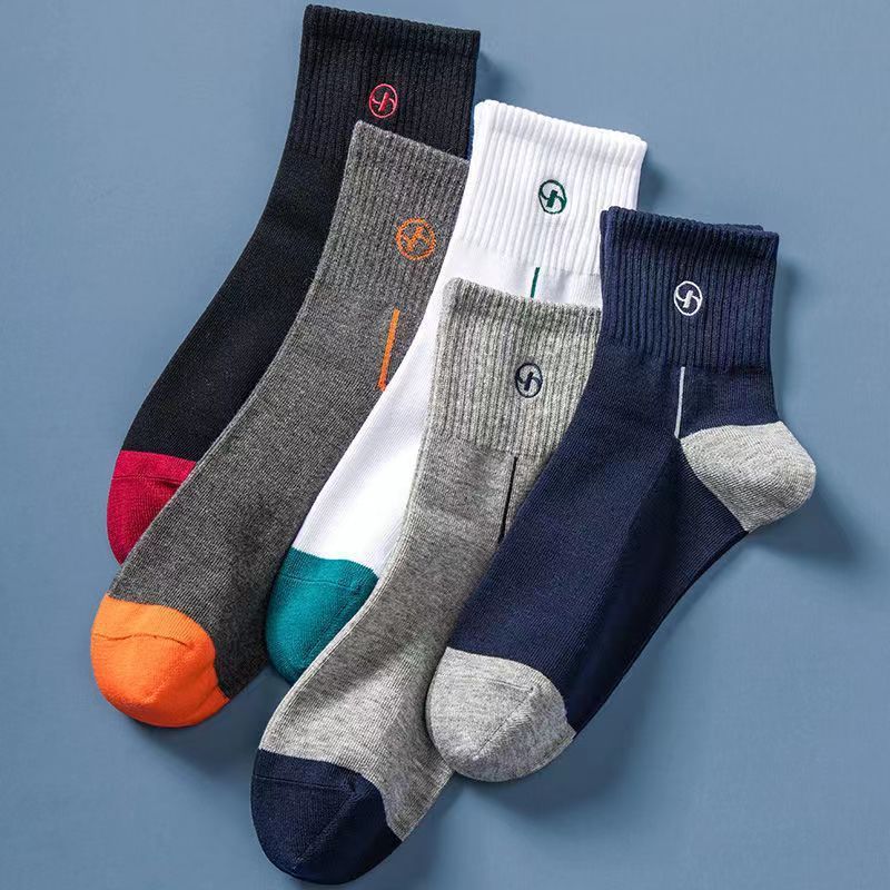 Men's Block Crew Socks Breathable Comfy Casual Unisex Socks