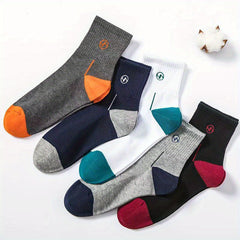 Men's Block Crew Socks Breathable Comfy Casual Unisex Socks