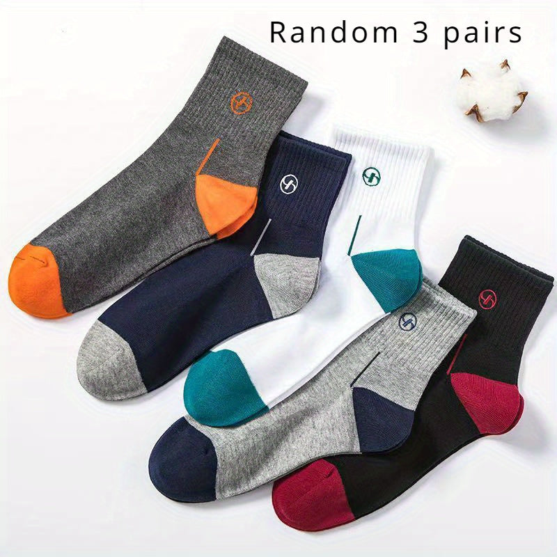 Men's Block Crew Socks Breathable Comfy Casual Unisex Socks