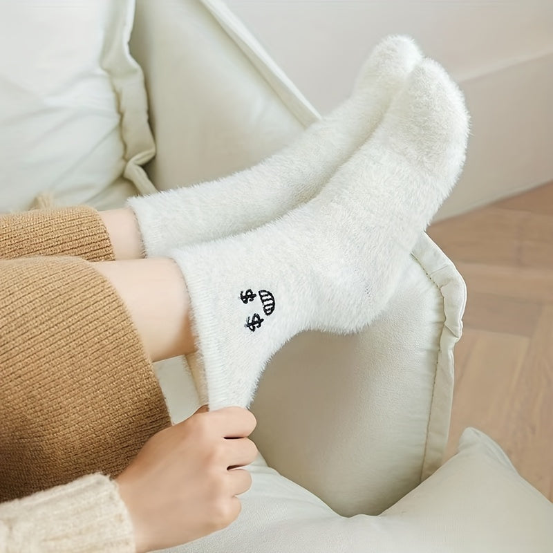 Teen's Cartoon Knit Crew Socks Plush Soft Comfy Breathable Outdoor Wear