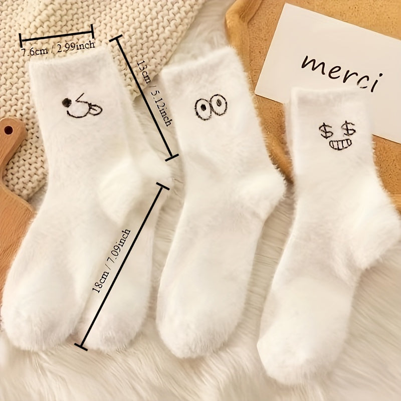 Teen's Cartoon Knit Crew Socks Plush Soft Comfy Breathable Outdoor Wear