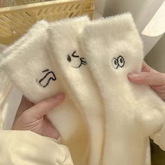 Teen's Cartoon Knit Crew Socks Plush Soft Comfy Breathable Outdoor Wear