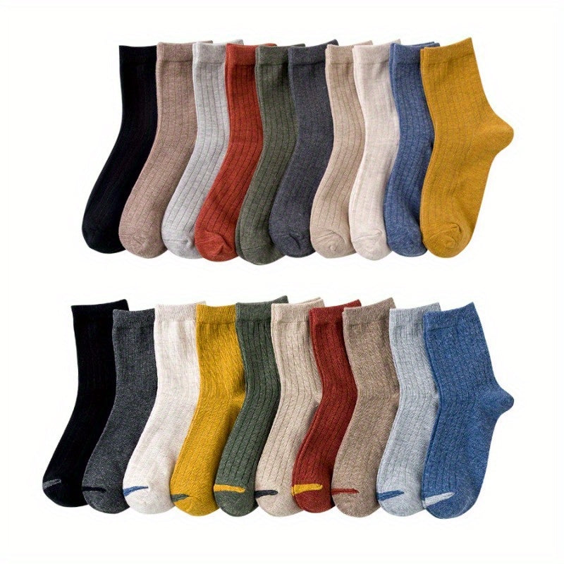 Men's Solid Crew Socks 6-Pack Breathable Casual Unisex Outdoor All Seasons