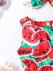 Toddler Girls Watermelon Print Romper Headband Summer Clothes
