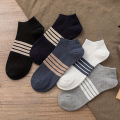 Men's Solid Striped Liner Anklets Socks Soft Breathable Sweat Absorbent