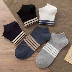 Men's Solid Striped Liner Anklets Socks Soft Breathable Sweat Absorbent