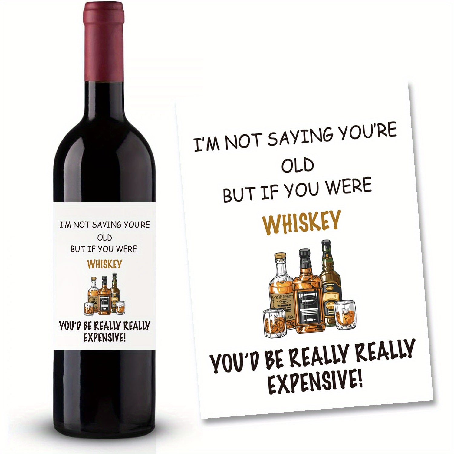 Whiskey Themed Birthday Gift for Dad - Funny Wine Bottle Labels (2pcs)