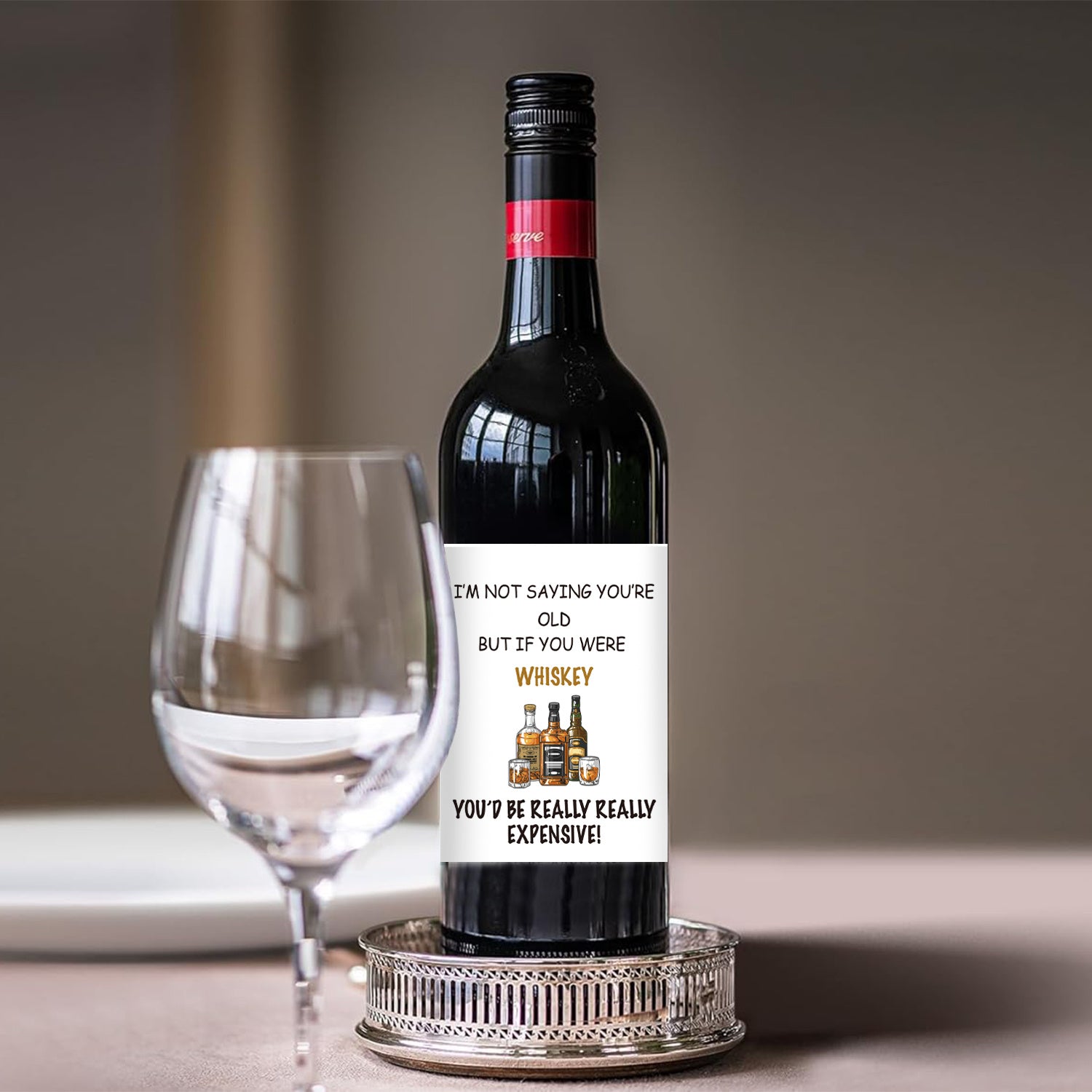 Whiskey Themed Birthday Gift for Dad - Funny Wine Bottle Labels (2pcs)