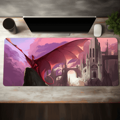 Castle Dronge Wings Gaming Mouse Pad - Pink Fire Desk Mat