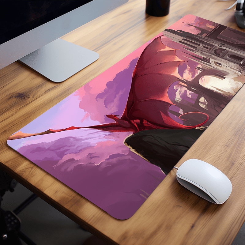 Castle Dronge Wings Gaming Mouse Pad - Pink Fire Desk Mat