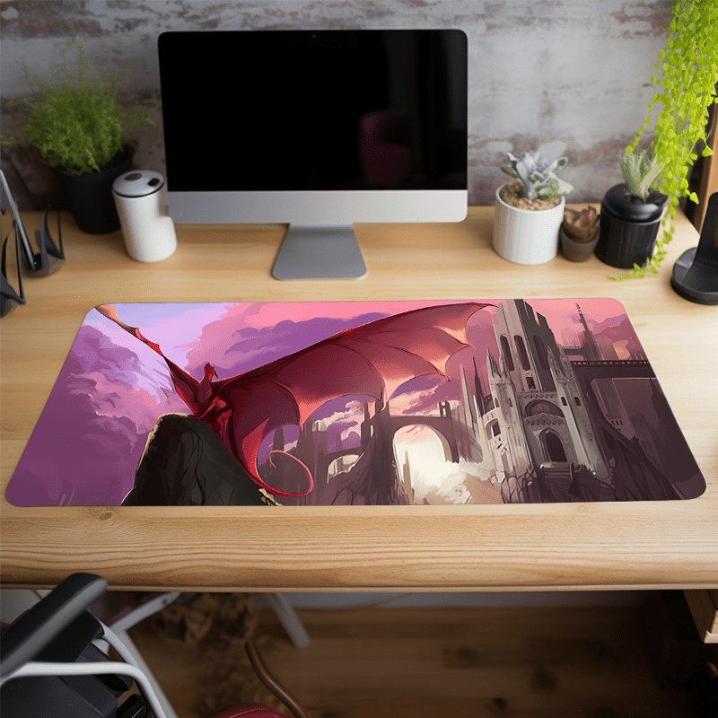 Castle Dronge Wings Gaming Mouse Pad - Pink Fire Desk Mat