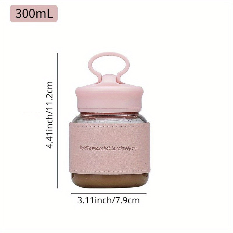 300ml Portable High Temp Resistant Glass Cup 10oz Mini Cup with Lid Phone Holder