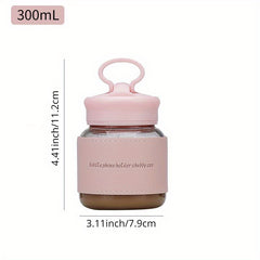 300ml Portable High Temp Resistant Glass Cup 10oz Mini Cup with Lid Phone Holder