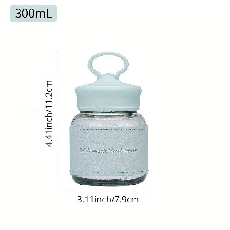 300ml Portable High Temp Resistant Glass Cup 10oz Mini Cup with Lid Phone Holder