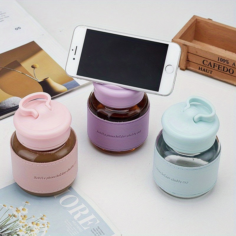 300ml Portable High Temp Resistant Glass Cup 10oz Mini Cup with Lid Phone Holder