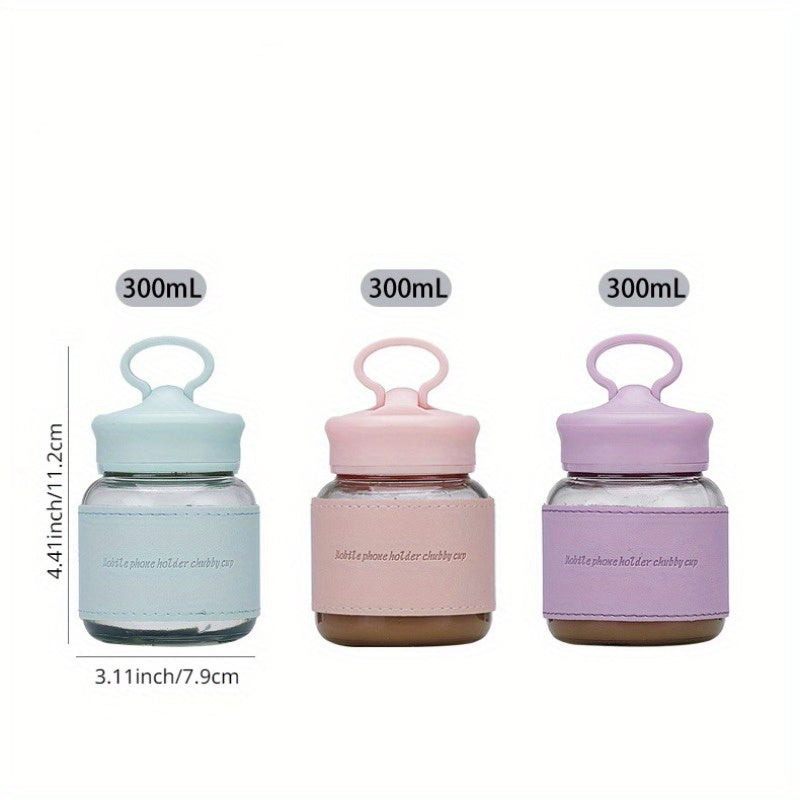300ml Portable High Temp Resistant Glass Cup 10oz Mini Cup with Lid Phone Holder
