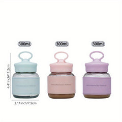 300ml Portable High Temp Resistant Glass Cup 10oz Mini Cup with Lid Phone Holder