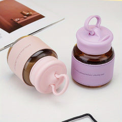 300ml Portable High Temp Resistant Glass Cup 10oz Mini Cup with Lid Phone Holder