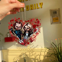 2D Acrylic Heart Horror Doll Car Rearview Mirror Pendant Keychain Holiday Gift