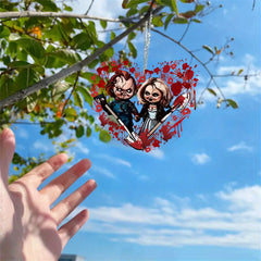 2D Acrylic Heart Horror Doll Car Rearview Mirror Pendant Keychain Holiday Gift