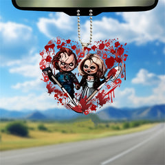 2D Acrylic Heart Horror Doll Car Rearview Mirror Pendant Keychain Holiday Gift