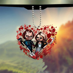2D Acrylic Heart Horror Doll Car Rearview Mirror Pendant Keychain Holiday Gift