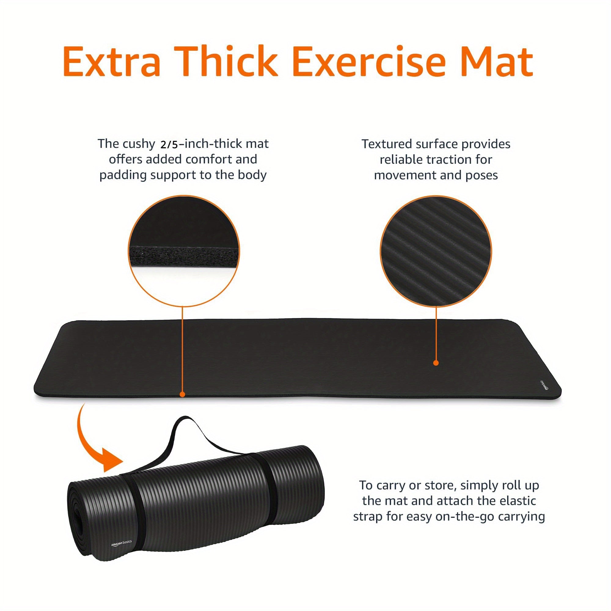 Extra Thick High Density Yoga Mat 183x61x0.6in with Carrying Strap