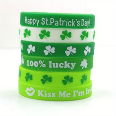 Green Silicone Bracelet Irish Clover Gift