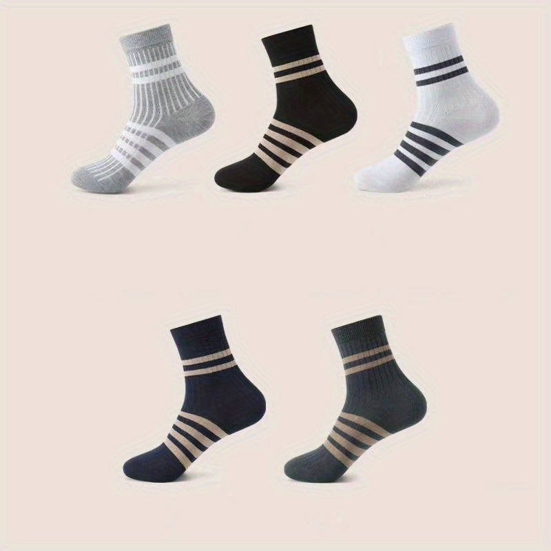 Men's Striped Sport Socks Mid Crew Sweat Absorbing Comfy Breathable - 10 Pairs
