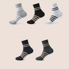 Men's Striped Sport Socks Mid Crew Sweat Absorbing Comfy Breathable - 10 Pairs